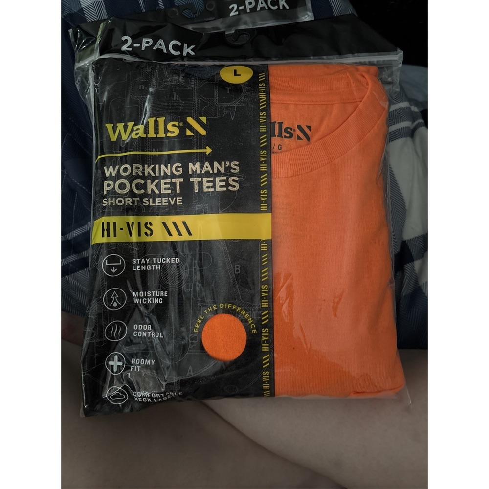 Walls Short Sleeve Working Man's Pocket Tees LARGE Hi Visible Orange 2 Pack New